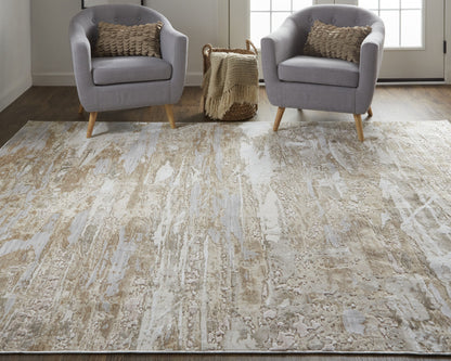 12 x 15 Tan & Ivory Power Loom Distressed Rug