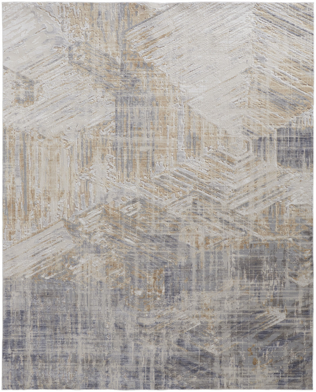 12 x 15 Tan Ivory & Gray Power Loom Distressed Rug