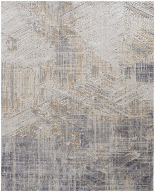 12 x 15 Tan Ivory & Gray Power Loom Distressed Rug