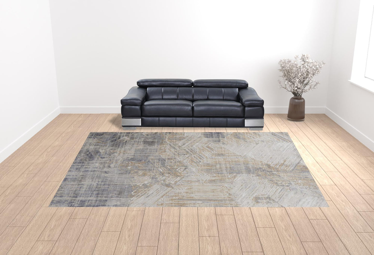 12 x 15 Tan Ivory & Gray Power Loom Distressed Rug