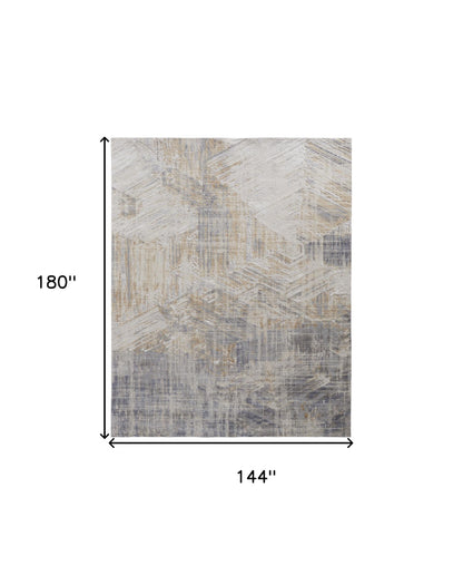 12 x 15 Tan Ivory & Gray Power Loom Distressed Rug