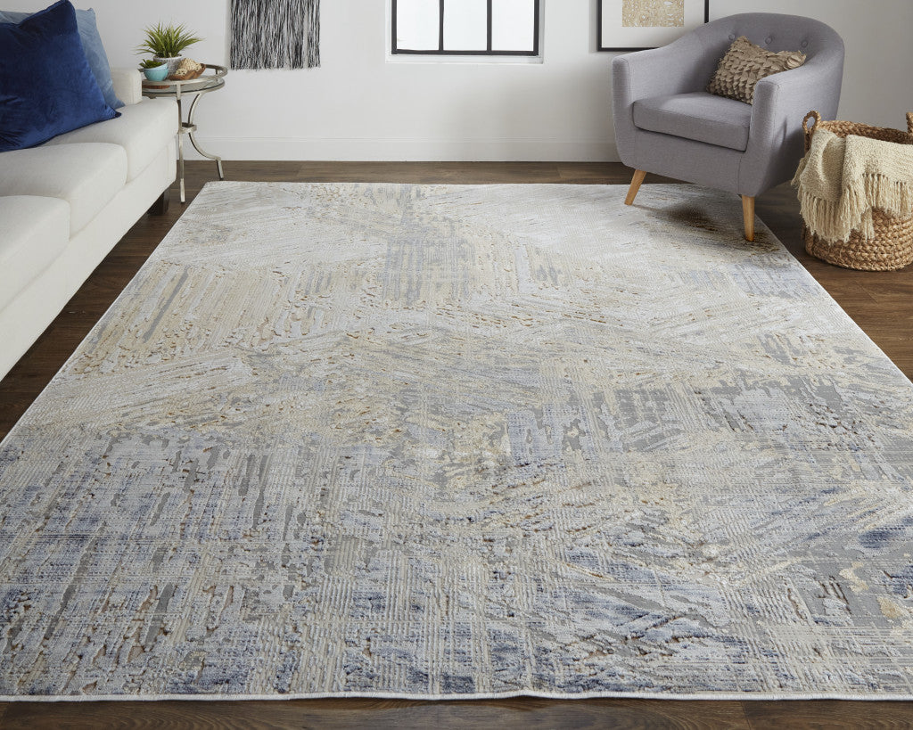 12 x 15 Tan Ivory & Gray Power Loom Distressed Rug