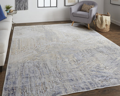 12 x 15 Tan Ivory & Gray Power Loom Distressed Rug