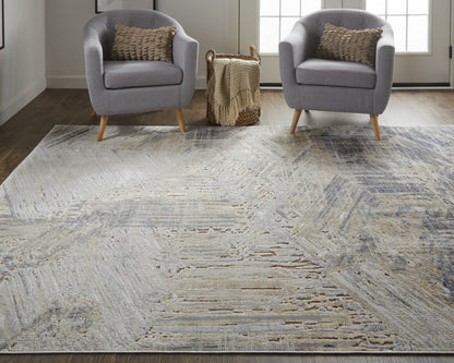 12 x 15 Tan Ivory & Gray Power Loom Distressed Rug