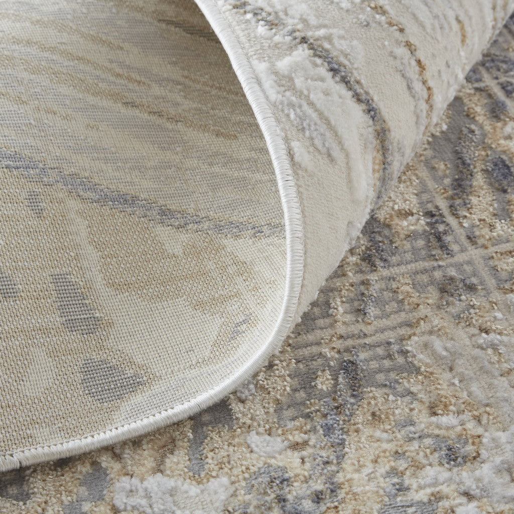 12 x 15 Tan Ivory & Gray Power Loom Distressed Rug