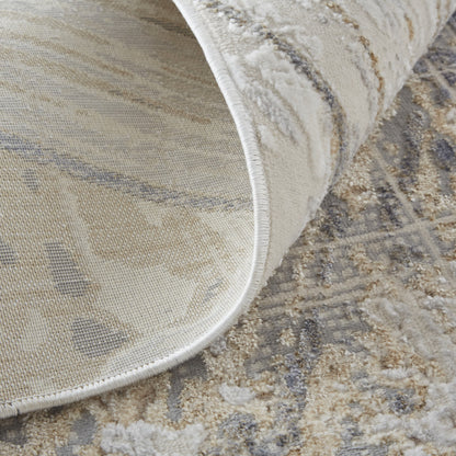 12 x 15 Tan Ivory & Gray Power Loom Distressed Rug