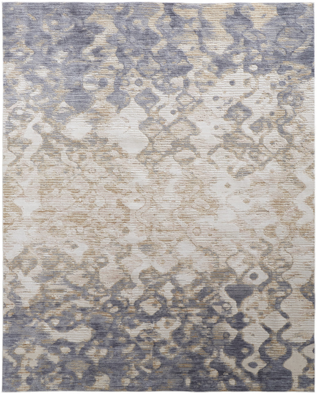 12 x 15 Tan Ivory & Blue Power Loom Distressed Rug
