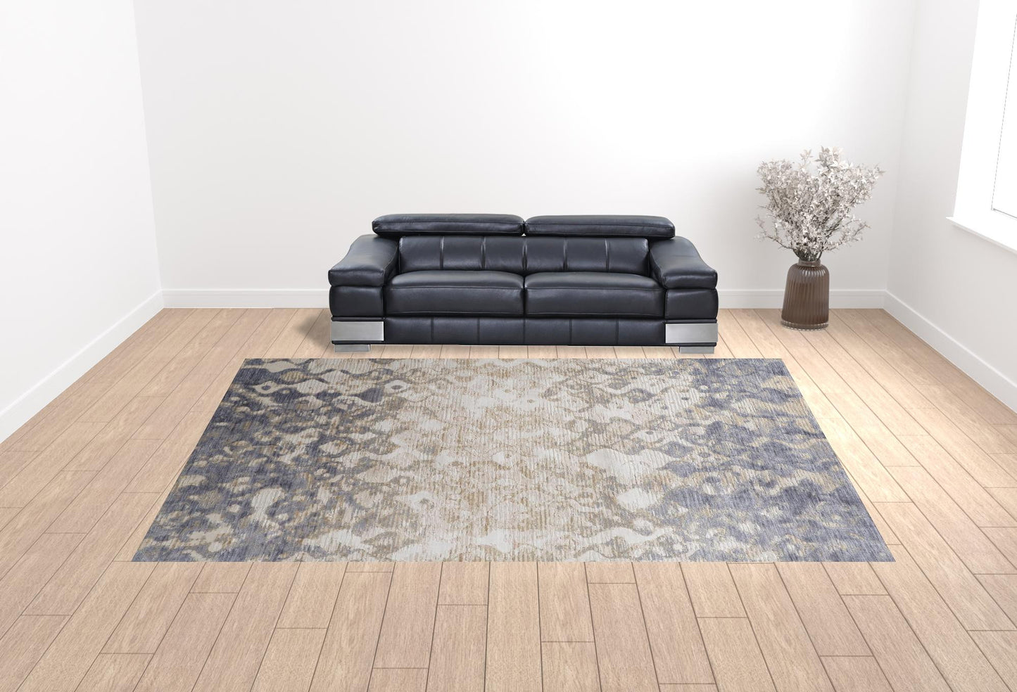 12 x 15 Tan Ivory & Blue Power Loom Distressed Rug