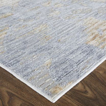 12 x 15 Tan Ivory & Blue Power Loom Distressed Rug