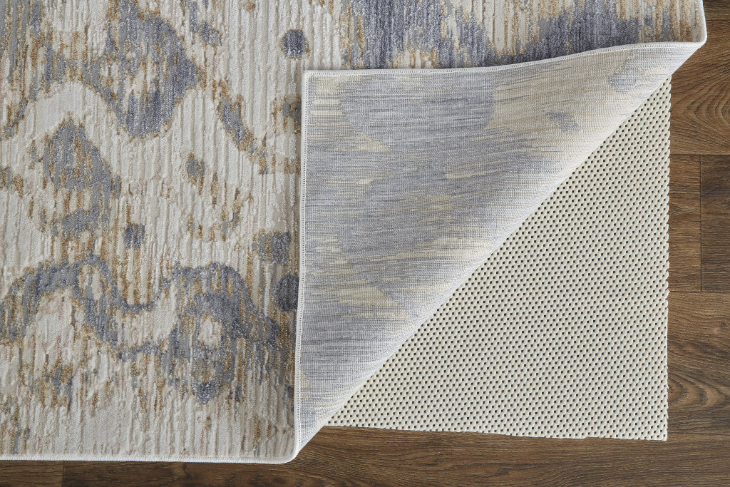 12 x 15 Tan Ivory & Blue Power Loom Distressed Rug