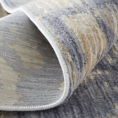 12 x 15 Tan Ivory & Blue Power Loom Distressed Rug