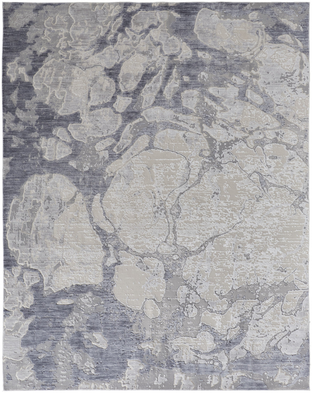 12 x 15 Ivory & Blue Power Loom Distressed Rug