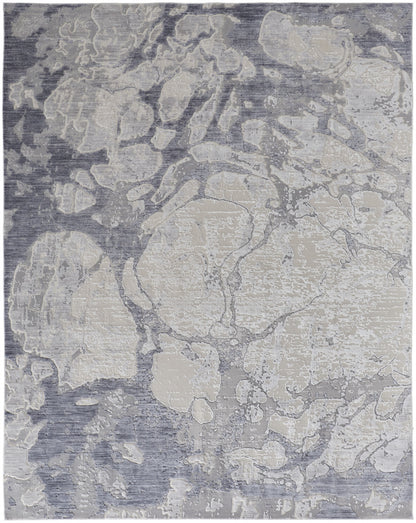 12 x 15 Ivory & Blue Power Loom Distressed Rug