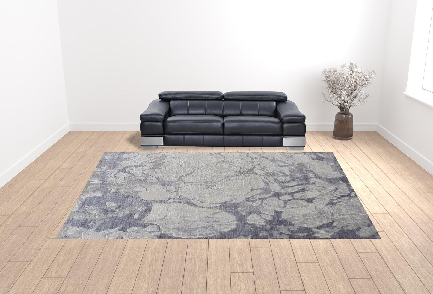12 x 15 Ivory & Blue Power Loom Distressed Rug