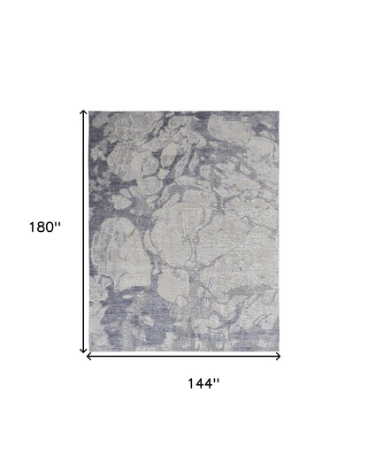 12 x 15 Ivory & Blue Power Loom Distressed Rug