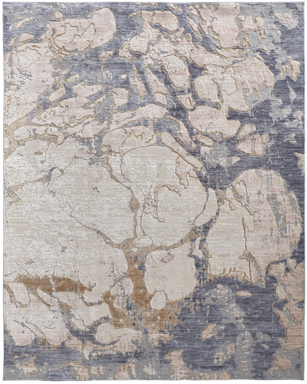 12 x 15 Tan & Blue Power Loom Distressed Rug