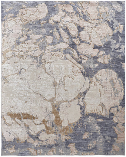 12 x 15 Tan & Blue Power Loom Distressed Rug