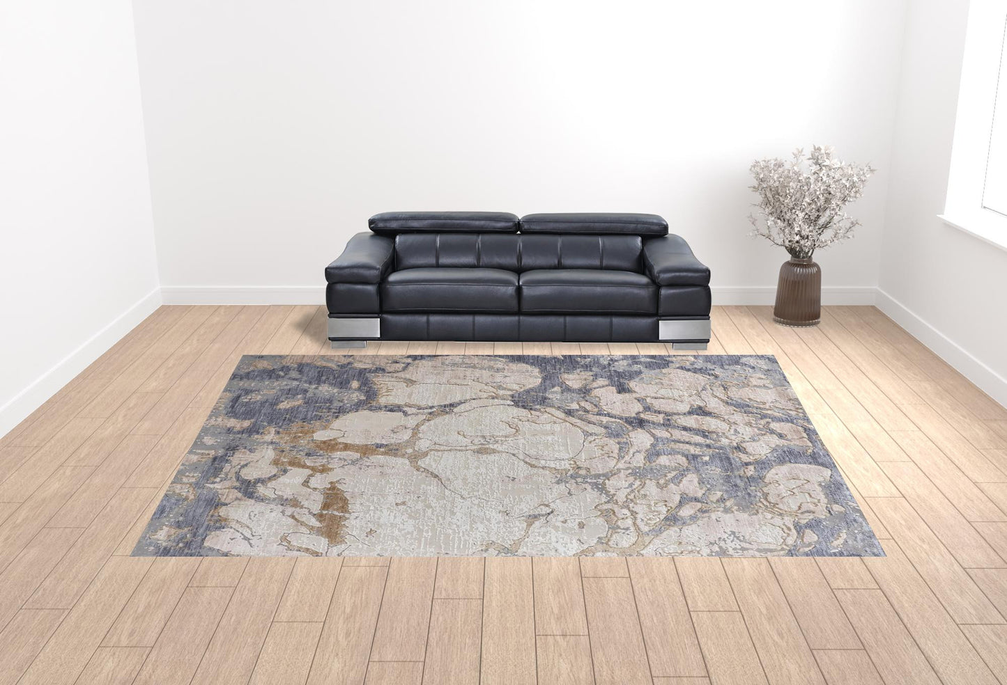 12 x 15 Tan & Blue Power Loom Distressed Rug