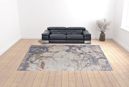 12 x 15 Tan & Blue Power Loom Distressed Rug