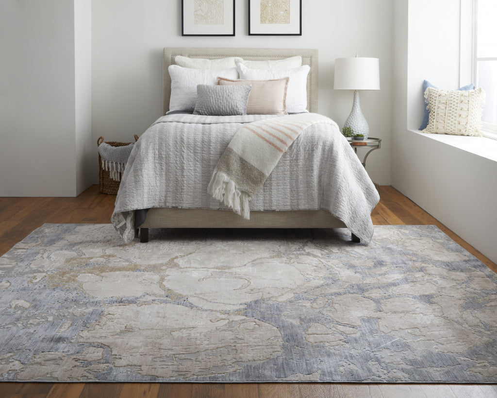 12 x 15 Tan & Blue Power Loom Distressed Rug