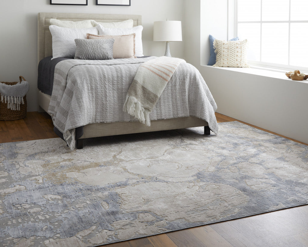 12 x 15 Tan & Blue Power Loom Distressed Rug
