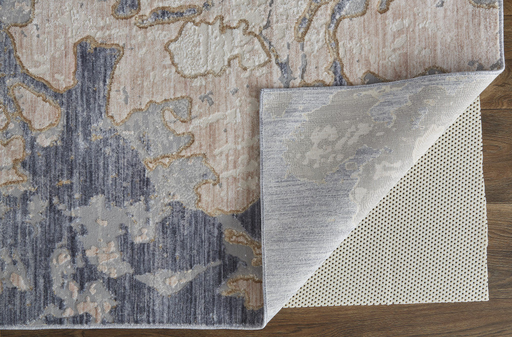 12 x 15 Tan & Blue Power Loom Distressed Rug