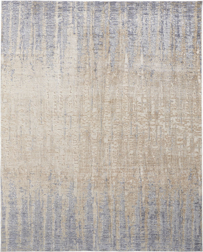12 x 15 Tan Brown & Blue Power Loom Distressed Rug