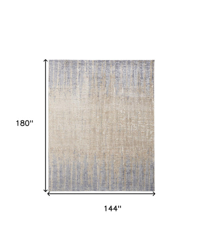 12 x 15 Tan Brown & Blue Power Loom Distressed Rug