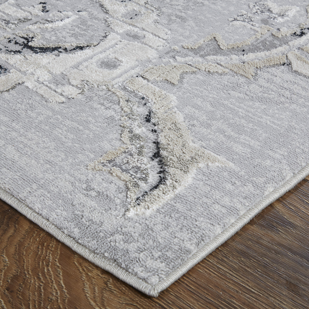 12 x 15 Silver & Black Floral Power Loom Distressed Rug