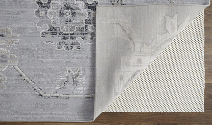 12 x 15 Silver & Black Floral Power Loom Distressed Rug