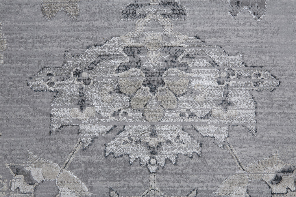 12 x 15 Silver & Black Floral Power Loom Distressed Rug