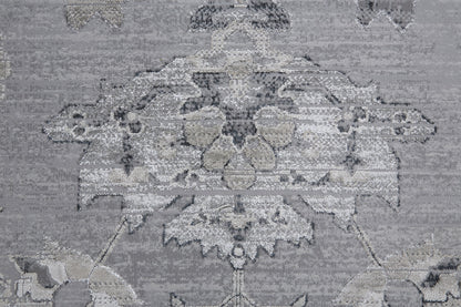 12 x 15 Silver & Black Floral Power Loom Distressed Rug