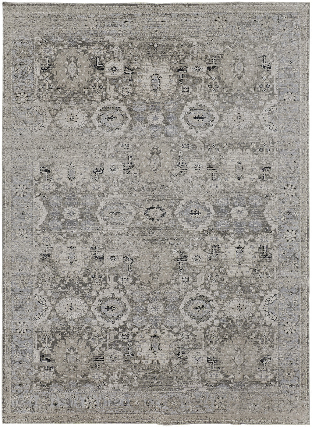 12 x 15 Gray & Silver Power Loom Distressed Rug
