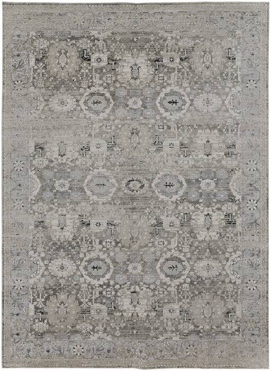 12 x 15 Gray & Silver Power Loom Distressed Rug