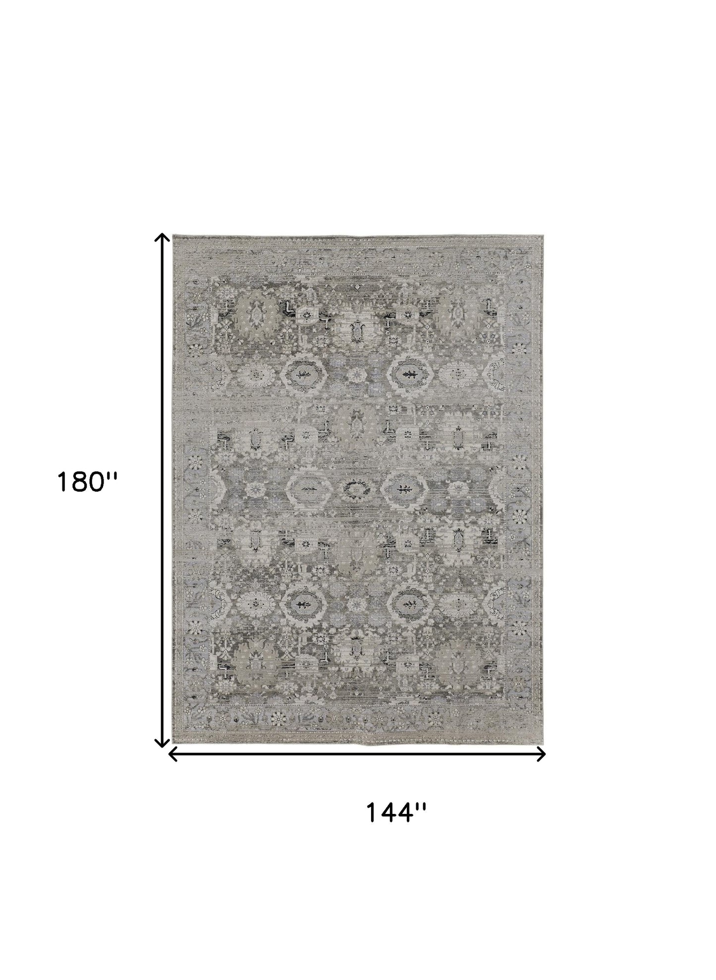 12 x 15 Gray & Silver Power Loom Distressed Rug