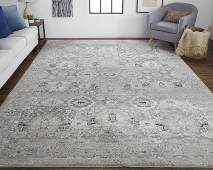 12 x 15 Gray & Silver Power Loom Distressed Rug