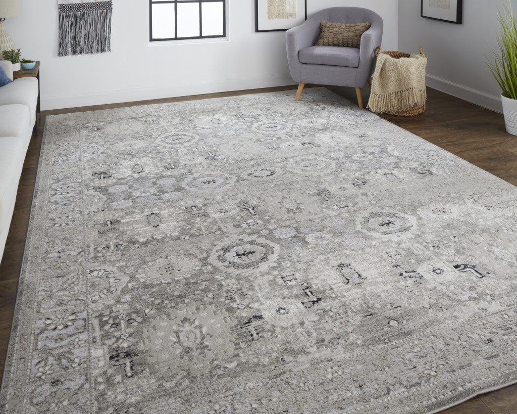 12 x 15 Gray & Silver Power Loom Distressed Rug