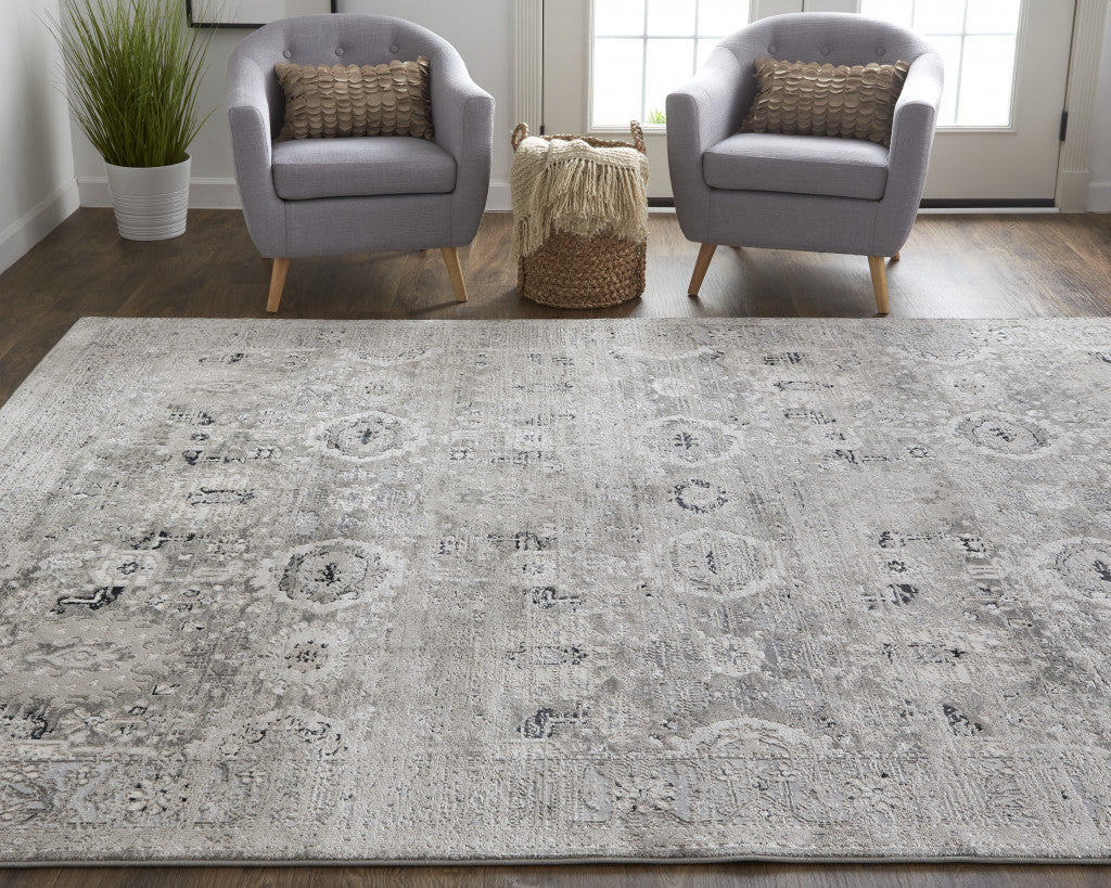 12 x 15 Gray & Silver Power Loom Distressed Rug