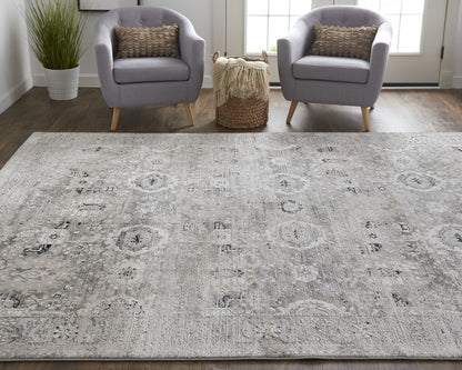 12 x 15 Gray & Silver Power Loom Distressed Rug