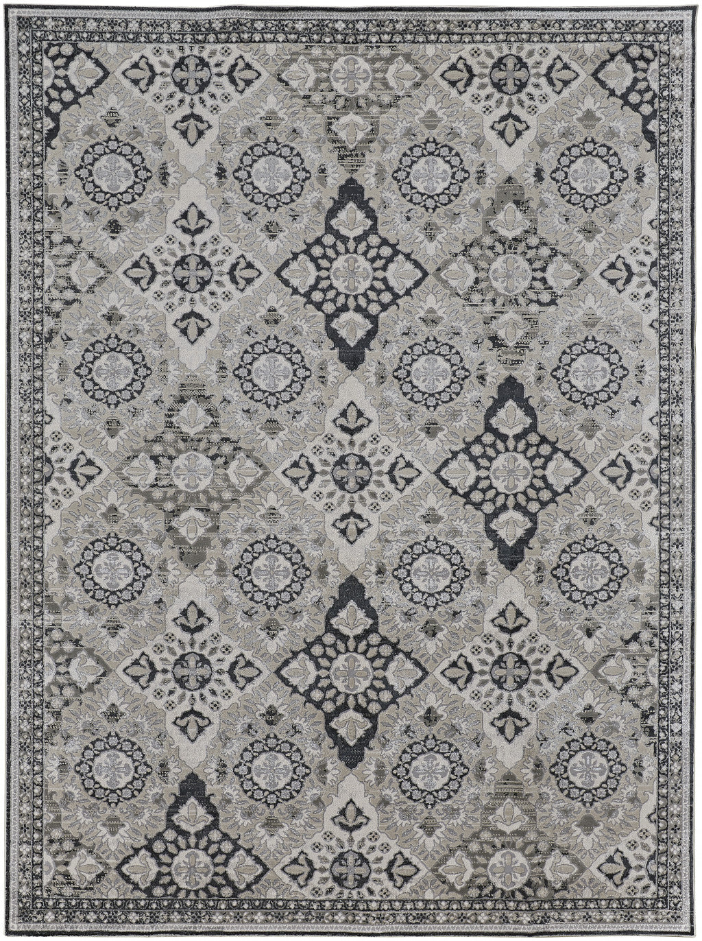 12 x 15 Gray & Black Floral Power Loom Rug