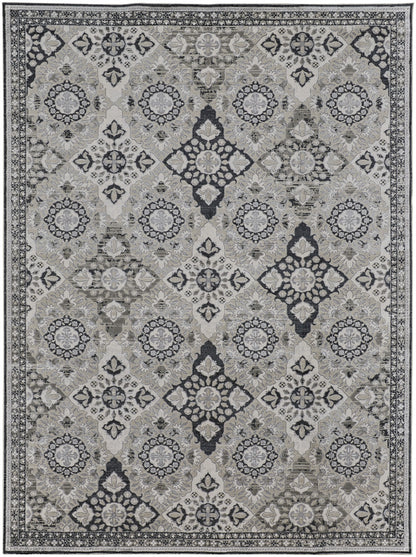 12 x 15 Gray & Black Floral Power Loom Rug