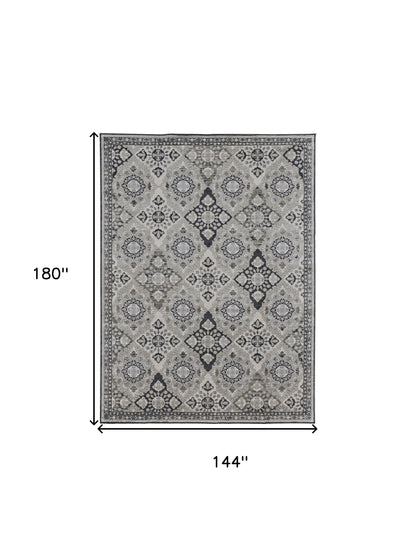 12 x 15 Gray & Black Floral Power Loom Rug
