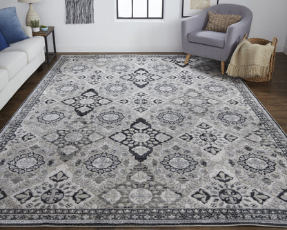 12 x 15 Gray & Black Floral Power Loom Rug