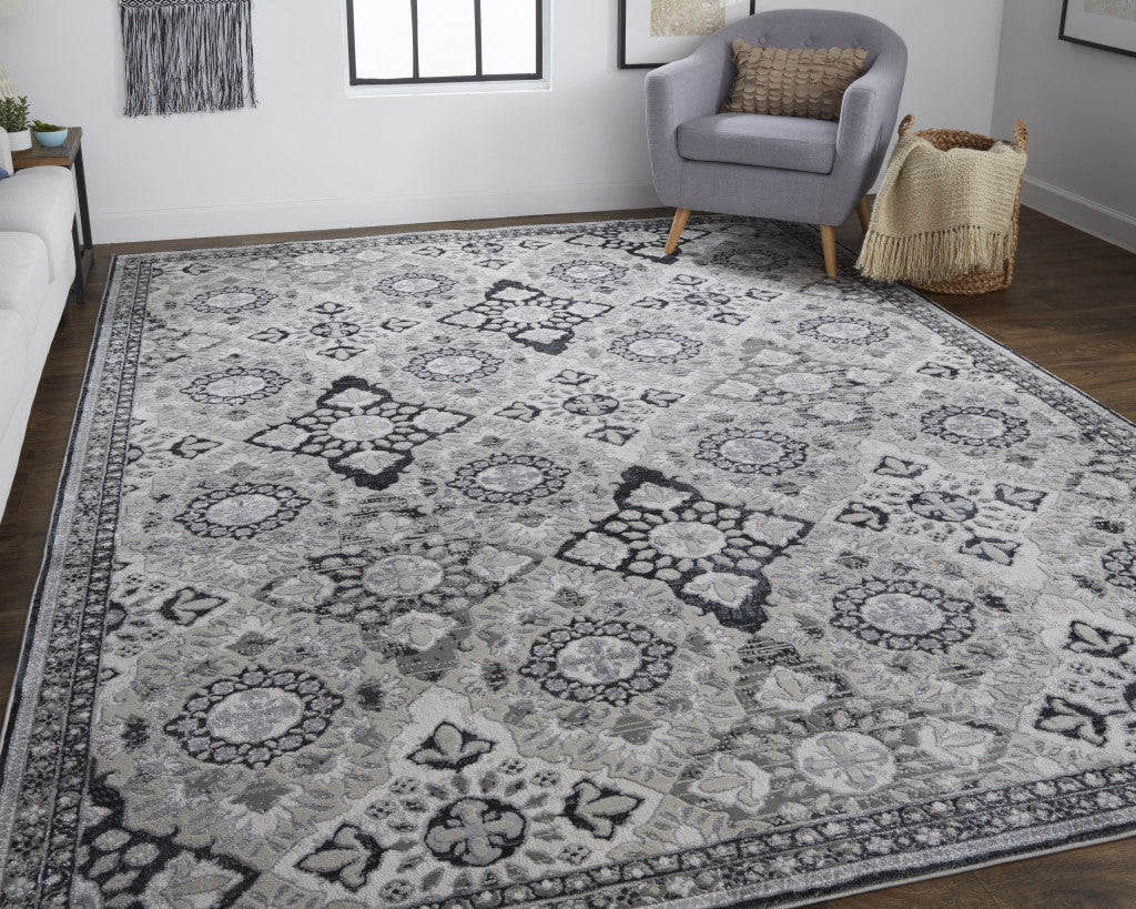 12 x 15 Gray & Black Floral Power Loom Rug