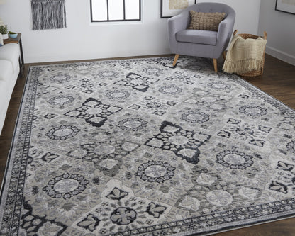 12 x 15 Gray & Black Floral Power Loom Rug