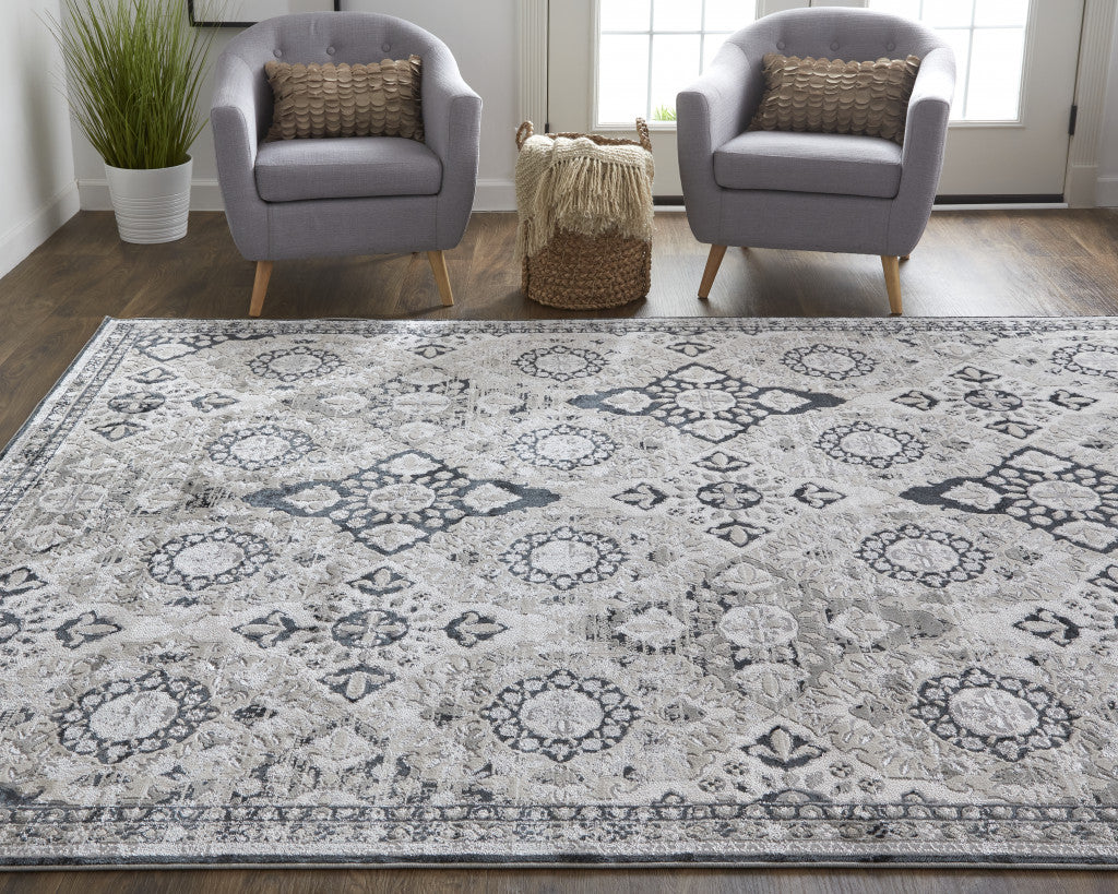 12 x 15 Gray & Black Floral Power Loom Rug