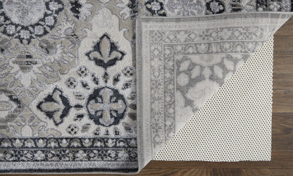 12 x 15 Gray & Black Floral Power Loom Rug