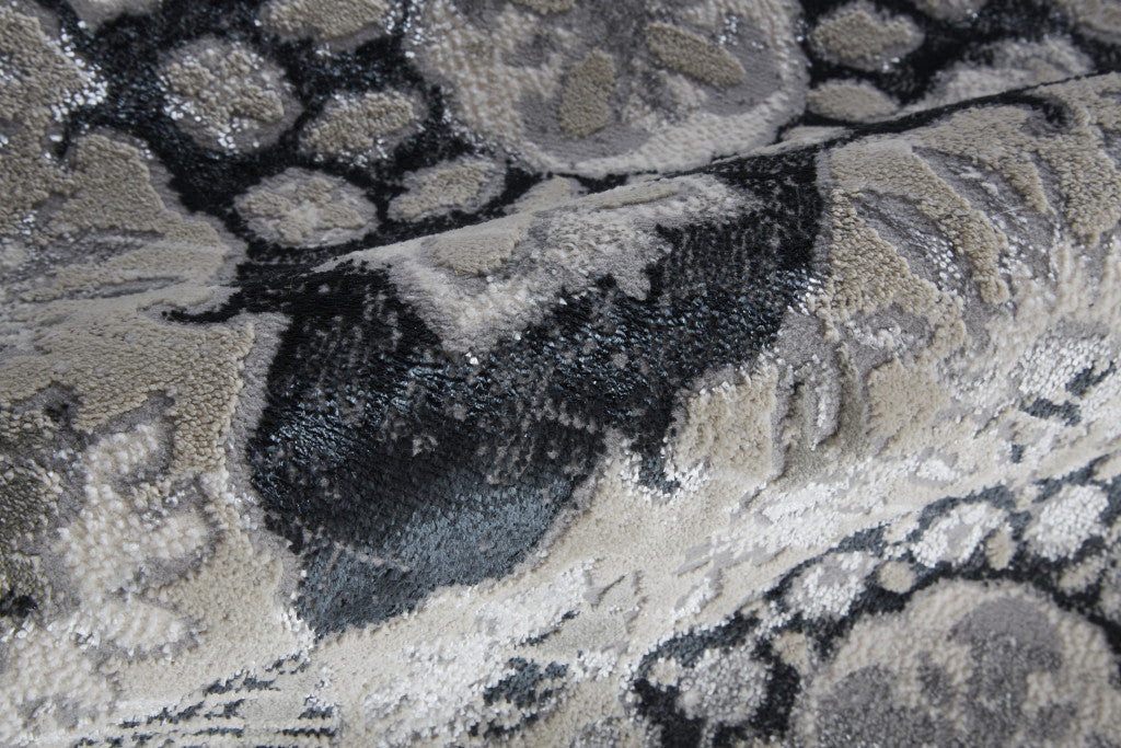 12 x 15 Gray & Black Floral Power Loom Rug