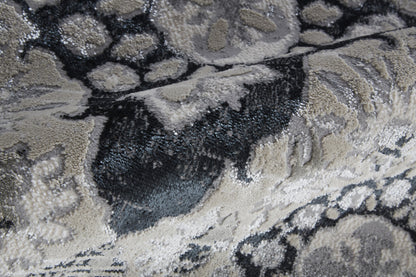 12 x 15 Gray & Black Floral Power Loom Rug