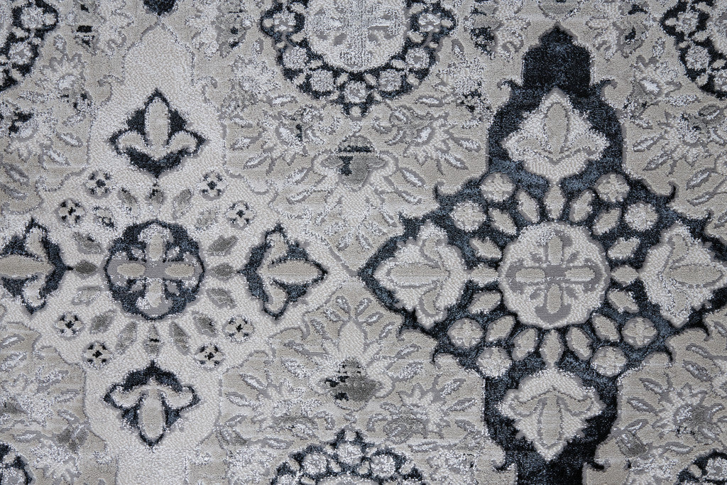 12 x 15 Gray & Black Floral Power Loom Rug